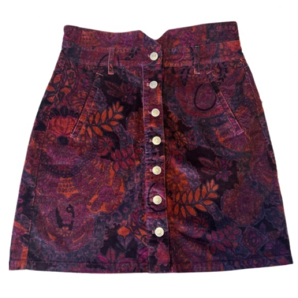 Anthropologie Pilcro Size 4 Corduroy Button Front Mini Skirt Floral Purple NWT - Picture 2 of 14